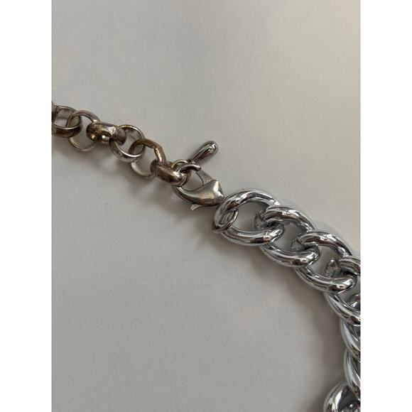 Women's Multi-Strand Statement Chunky White Beaded Silver Tone Chain Necklace - Picture 6 of 8